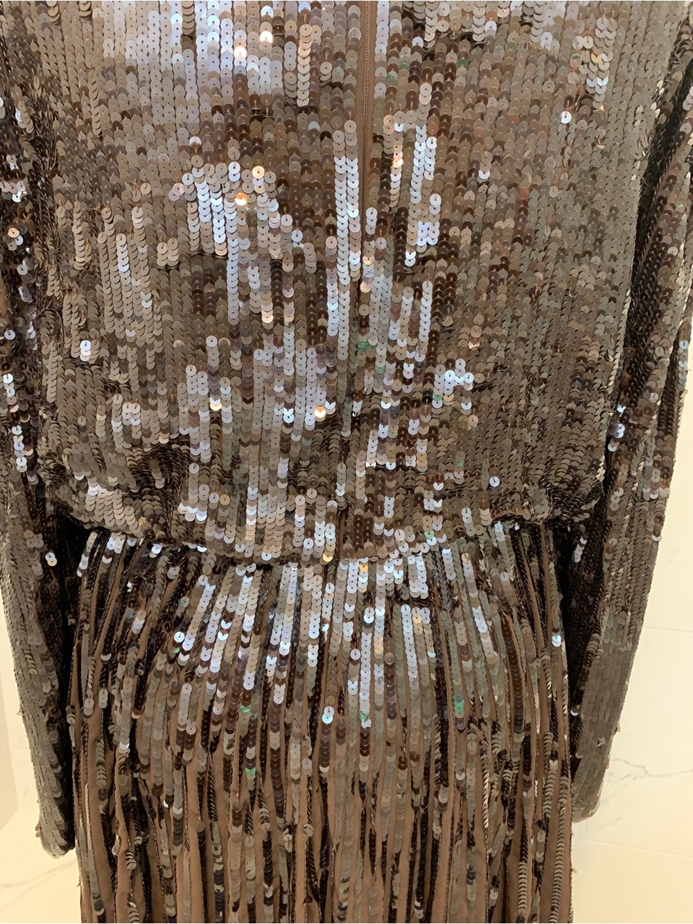 NWT Mac Duggal Sequin Long Sleeve Midi Dress in Dark Brown 16 NWT - Picture 11 of 16
